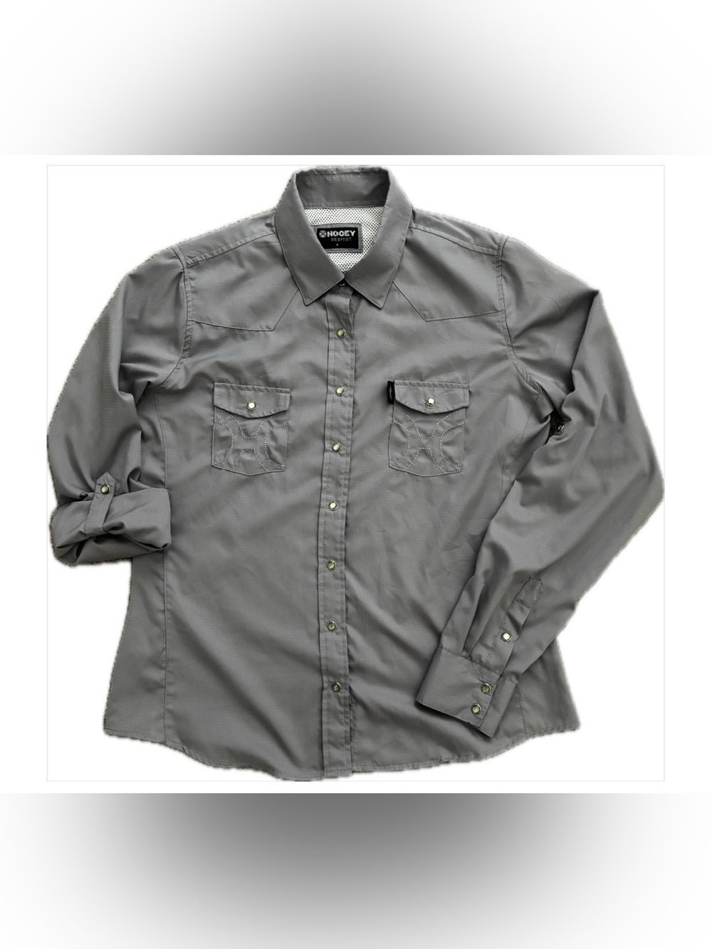 HOOEY Women’s SOL Light Grey Long Sleeve Pearl Snap Shirt Size M - EUC